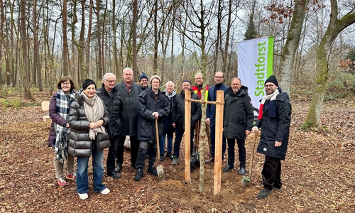  Immacolata Glosemeyer, MdL und Ortsbürgermeisterin; 4.v.l. Kai-Uwe Hirschheide, 1. Stadtrat; 6.v.l. Andreas Greiner, Künstler; Mitte: Gunter Nabel, Rotary Club Wolfsburg; 4.v.r. Dirk Schäfer, Stadtförster; 3.v.r. Jens Hofschröer, Stadtrat; 2.v.r. Andreas Beitin, Direktor Kunstmuseum Wolfsburg; 1.v.r. Dino Steinhof, Co-Kurator.