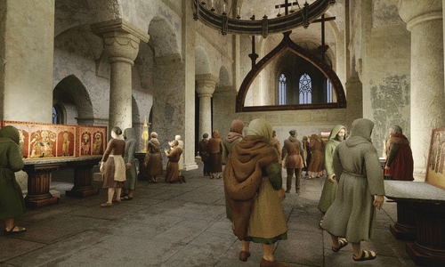 Mit der App DOM:digital werden historische Geschichten erzählt – hier steht eine mittelalterliche Prozession im Fokus.