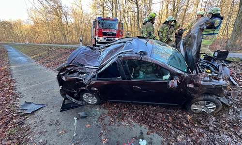 Das Auto kam auf der Seite zum Liegen.