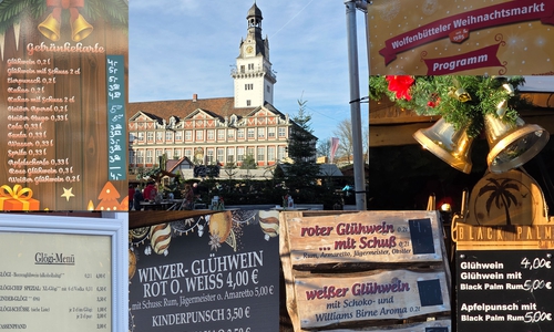 Fotomontage einiger Preisschilder auf dem Wolfenbütteler Weihnachtsmarkt.