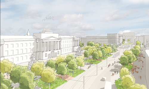 Das Büro Stauth-Architekten aus Braunschweig mit GTL-Landschaftsarchitektur führt nur noch eine einspurige Nord-Süd Relation über die Westseite des Bohlwegs und verlagert die Süd-Nord Relation in die Georg-Eckert-Straße. Dort werden die verbleibenden Fahrspuren auf die Südseite verlegt. Die dabei 