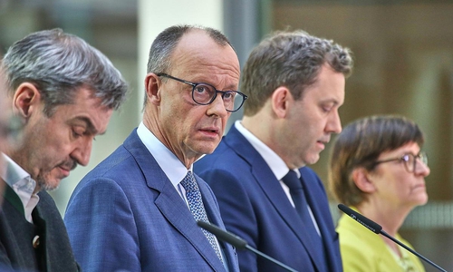 Markus Söder, Friedrich Merz, Lars Klingbeil, Saskia Esken am 08.03.2025