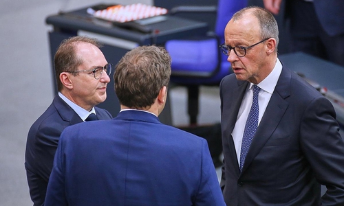 Alexander Dobrindt, Lars Klingbeil, Friedrich Merz am 25.03.2025