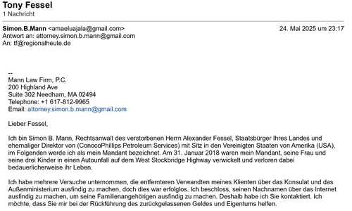 Der erste Ausschnitt der betrügerischen E-Mail.