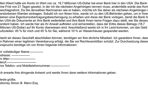 Der zweite Ausschnitt der betrügerischen E-Mail.