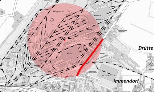 Karte mit dem Räumungsbereich und den Straßensperrungen.
