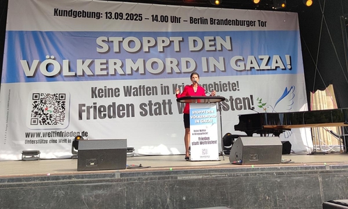 Sahra Wagenknecht bei Demo gegen Gaza-Krieg am 13.09.2025