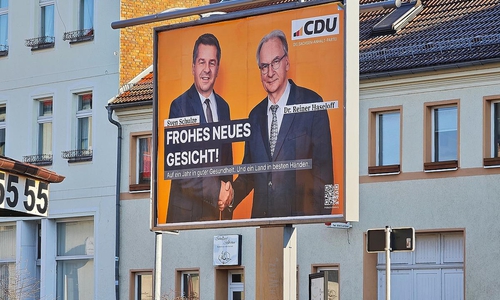 CDU-Plakat mit Sven Schulze und Reiner Haseloff am 07.01.2026