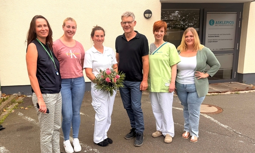 v.l. Stefanie Lucht, Leitung Ambulante Medizin des Asklepios MVZ Niedersachsen, MVZ-Praxismanagerin Michelle Franke , Ärztin Dr. med. Lena Pierstorf, Dr. med. Ralph Thinius, Chefarzt der Neurologie und der NFR der Asklepios Klinik Schildautal, MFA Melanie Bienroth sowie MVZ-Praxismanagerin Jana  Rainoch.