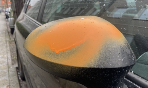 Einer der angesprühten Außenspiegel.