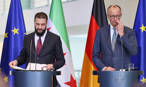 Ahmed al-Scharaa und Friedrich Merz am 30.03.2026
