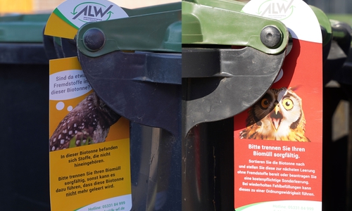 Der ALW verteilt bei falscher Befüllung der Biotonne Gelbe und Rote Karten.