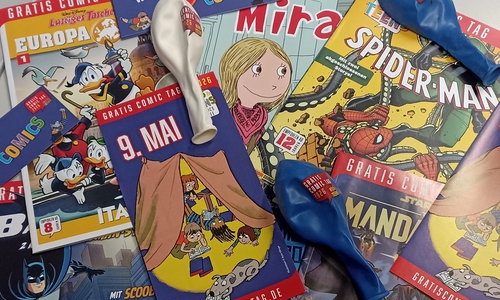 Donald Duck, Spidermann und andere Figuren freuen sich auf viele Comic-Fans. 