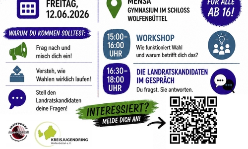 Unten rechts der QR-Code zur Anmeldung.