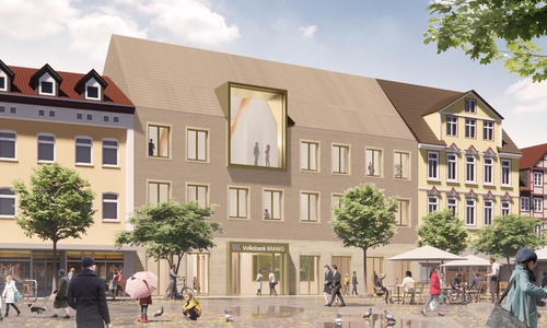 So sieht der Sieger-Entwurf für die neue Fassade der Volksbank am Marktplatz aus.