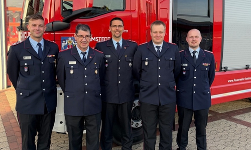 v.l.n.r: Ortsbrandmeister Niko Walther. Leiter Altersabteilung Philipp Eichler, Pressesprecher Alexander Weis, Leiter Kinderfeuerwehr Sebastian Straka. stellvertretende Ortsbrandmeister Jan Lachmann.