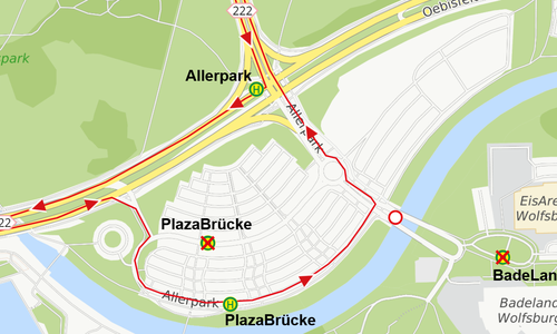 So sehen die Umleitungen für die Buslinie 222 rund um den Allerpark am Sonntag aus.