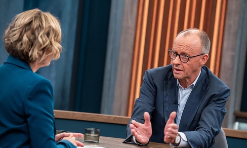 Caren Miosga und Friedrich Merz am 03.05.2026