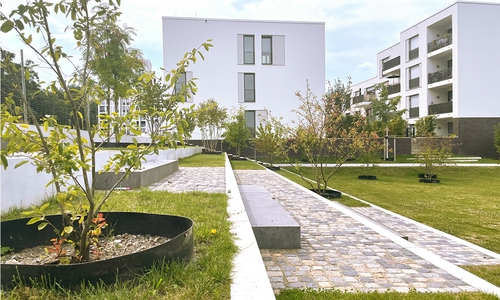 Die Wiesenterrasse in den Hellwinkel Terrassen wird zum Treffpunkt für Anwohner, Beteiligte und Interessierte. 