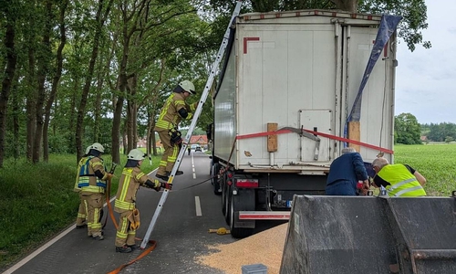 LKW mittels Spanngurten gesichert (Archiv)