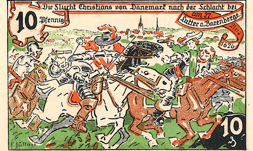 Darstellung der Schlacht auf einem Notgeldschein von 1920 des Fleckens Lutter am Barenberge.