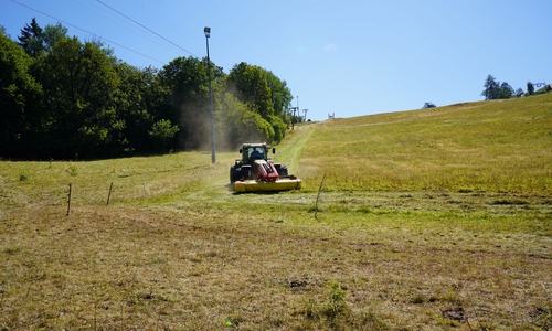 Auch Speziallandmaschinen kommen bei der Bewirtschaftung der steilen Bergwiesenhänge zum Einsatz. 