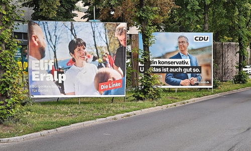 Wahlplakate von Linkspartei und CDU für die Abgeordnetenhauswahl 2026(Archiv)