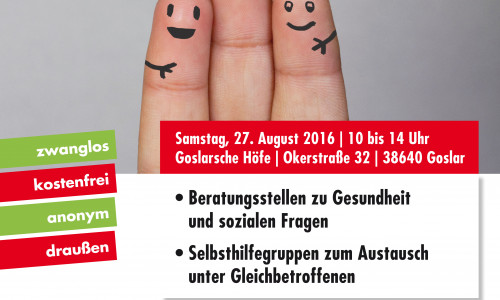 Am Samstag, 27. August findet von 10 bis 14 Uhr in den Goslarsche Höfen, Okerstraße 32, Goslar, der erste Beratungs- und Selbsthilfemarkt statt, Plakat: Veranstalter