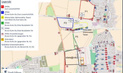Übersicht über die Parkmöglichkeiten während der Veranstaltung. Grafik Stadt Gifhorn