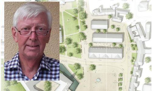 Rudolf Ordon kritisiert erneut den Straßenverlauf am neu geplanten Schlossplatz. Visualisierung: Landschaftsarchitektur Mann/Foto Ordon: privat