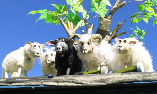 Echte Schafe zum Anfassen und witzige Figuren zum Muttertag im Theater Fadenschein am
Sonntag 14. Mai um 11 Uhr. Foto: Theater Fadenschein