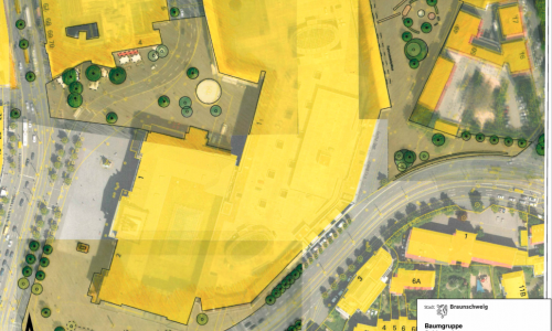 Die Übersichtskarte zeigt, wo nach Ansicht der Grünen Platz für Fahrradstellplätze und Baumgruppen wäre. Grafiken: Stadt Braunschweig