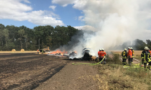 Die Einsatzkräfte beim Löschen des brennenden Fahrzeugs. Fotos: Freiwillige Feuerwehr der Samtgemeinde Meinersen (Bußmann)