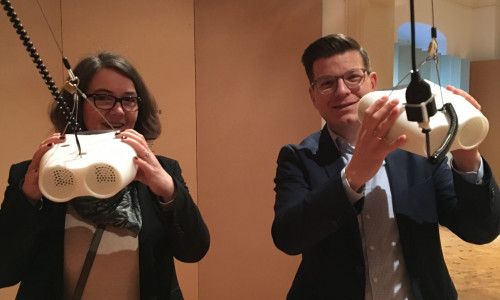 Die FDP-Landtagsabgeordneten Susanne Schütz und Björn Försterling entdeckten bei ihrem Besuch im Landesmuseum auch die antike Stätte Palmyra bei einem virtuellen Spaziergang. Foto: FDP Wolfenbüttel