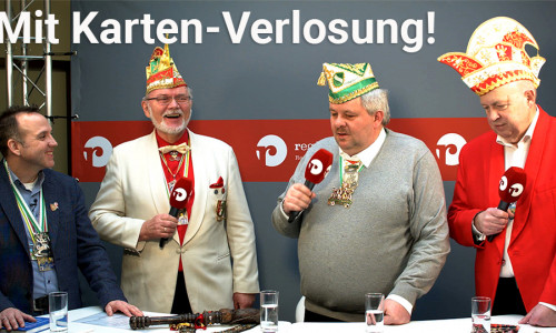 regionalHeute.de-Moderator André Ehlers mit den drei Karnevals-Präsidenten Bernd Ratayczak (BKG), Karsten Heidrich (KVR) und Jürgen Buchheister (MKG). Videos: Werner Heise