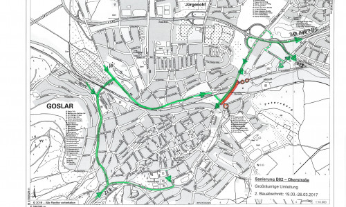 Umleitung im zweiten Bauabschnitt. Grafik: Stadt Goslar