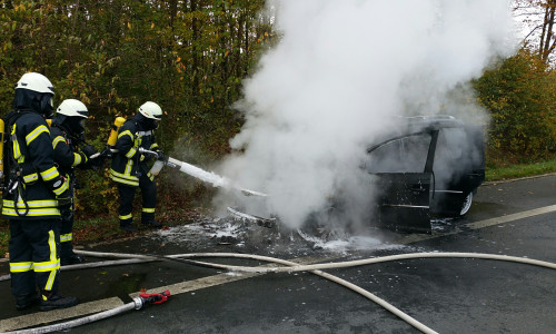 Der Wagen der jungen Familie stand plötzlich in Flammen. Fotos: Feuerwehr Goslar