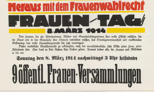 SPD-Plakat zum Internationalen Frauentag am 8. März 1914. Foto: Archiv der sozialen Demokratie der Friedrich-Ebert-Stiftung, SPD/AdsD 6/PLKA000428 