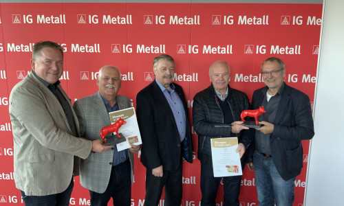 Von links: Matthias Disterheft, Alfred Pozar, Günter Lach, Werner Türk, Hartwig Erb. Foto: IG Metall