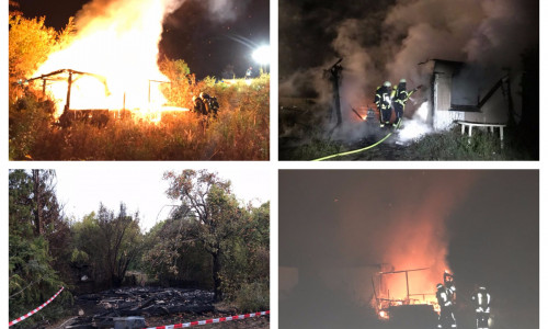 In der Nacht brannte wieder eine Laube im Kleingartenverein in Königslutter. Polizei und Pächter wollen den Brandstifter fassen. Fotos: Feuerwehr Königslutter
