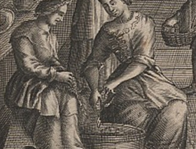 Frauen bei der Küchenarbeit, Ausschnitt aus dem Titelkupfer „Die Wohlunterwiesene Köchin...“, 1697, geschrieben von der Helmstedter Professorentochter Maria Sophia Conring. Foto: Landkreis Helmstedt
