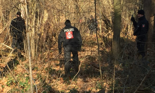 Die Polizei durchsuchte am Morgen ein Waldstück in Kralenriede. Foto: Robert Braumann