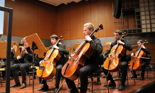Das Jugend-Sinfonie-Orchester brachte die Stadthalle zum Klingen. Hier die Cellisten des Orchesters. Fotos: Max Förster
