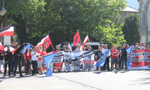 80 Anhänger der Kleinpartei "Die Rechte" versammelten sich im August 2015 in der Rosentorstraße, die Gegenvernanstaltung zählte 1.000 Teilnehmer. Foto: Anke Donner