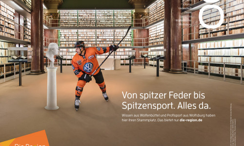 Kampagnenmotiv „Von spitzer Feder bis Spitzensport. Alles da.“ Foto: Allianz für die Region GmbH