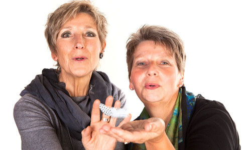 Die Geschichtenerzählerinnen Karin Burbulla (links) und Marlies Schilling (rechts) erzählen über "weise Narren" im Hoffmann-Museum. Foto: Privat/Meike Netzbandt
