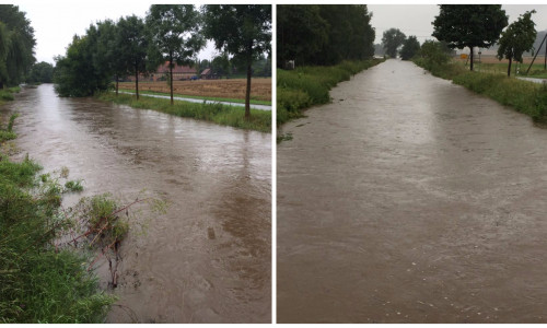 Der Unterschied ist zu erkennen: Links der aktuelle Wasserstand und rechts der von gestern. Fotos: Anke Donner