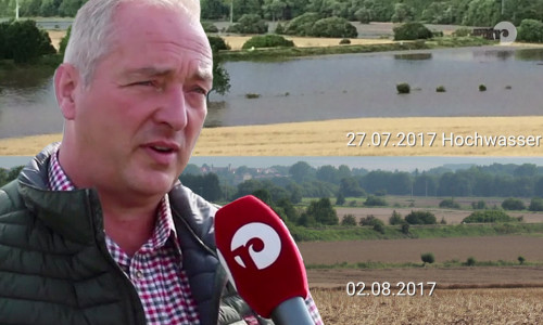 Spricht nach der Flut Klartext: Frank Oesterhelweg vor seinem Feld bei Hornburg. Video: Nadine Munski-Scholz