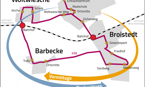Die neue Fahrtrichtung der  Buslinie 530. Grafik: Regionalverband Großraum Braunschweig