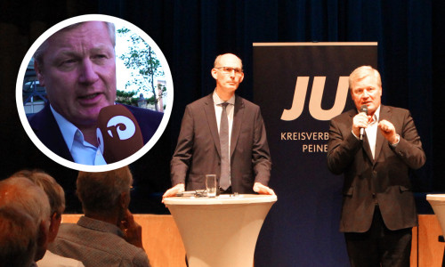 Bernd Althusmann (CDU) will Ministerpräsident werden. Auf dem Bild ist er mit dem Peiner Kreisvorsitzenden Christoph Plett (links) zu sehen. Foto/Video: Frederick Becker